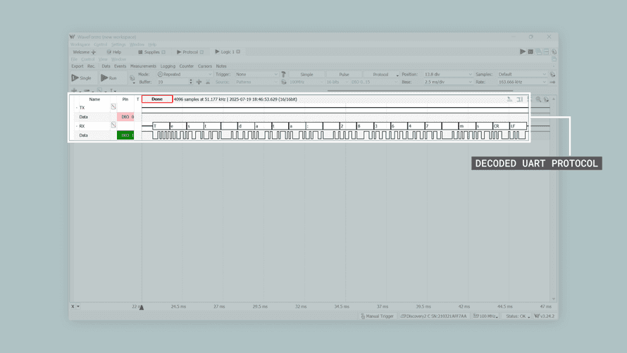 Digilent WaveformロジックアナライザーでのUART出力