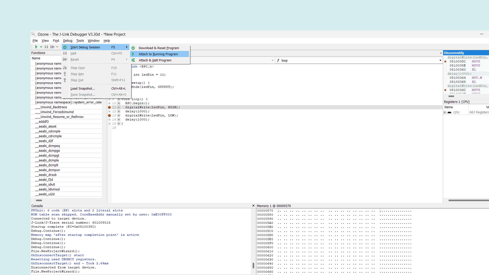 Start debugging the M4 in Ozone