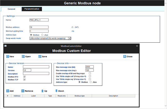 Modbus Configuration Form Arduino PLC IDE - Modbus Custom Editor Configuration