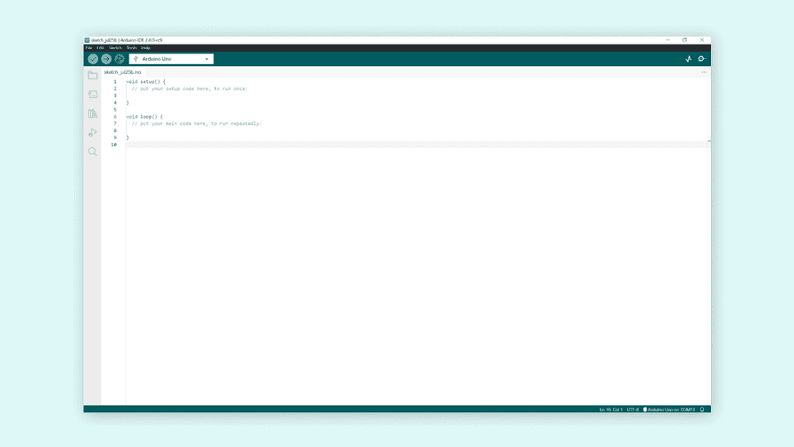 空白のArduino IDEスケッチウインドウ