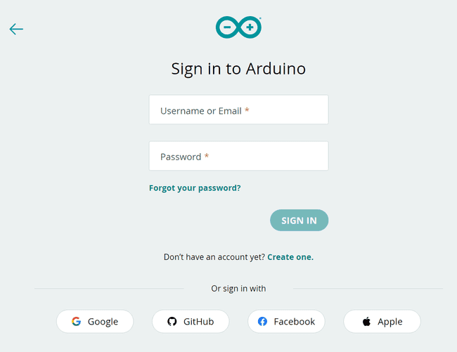 Arduino Cloud login
