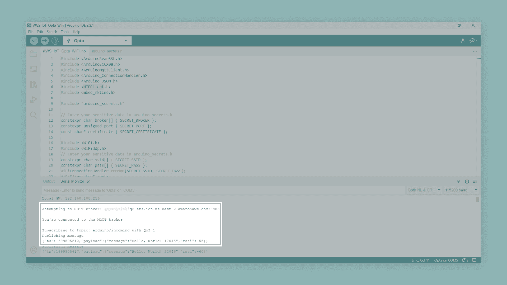 Monitoring the example sketch