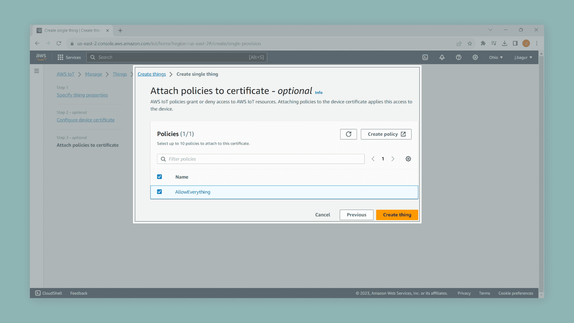 Device certificate page