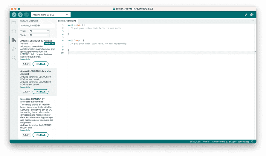 Arduino_LSM9DS1のインストール