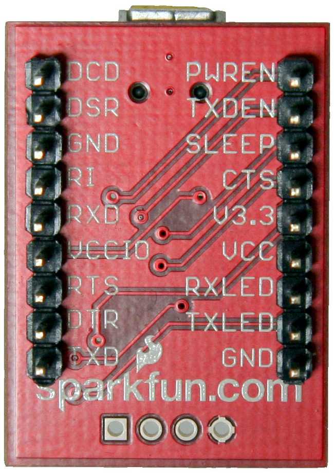 The pinouts of the Sparkfun FT232 breakout