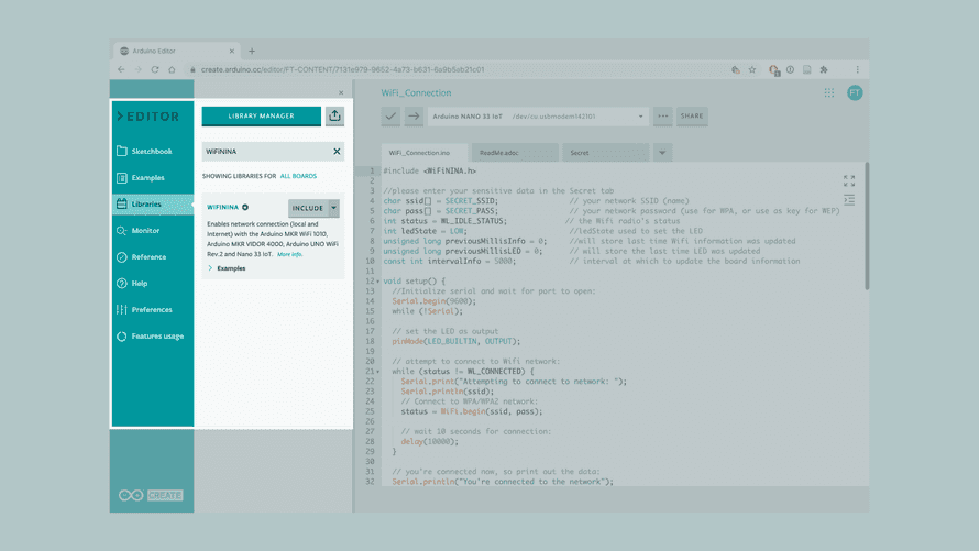 Connecting the Nano 33 IoT to a Wi-Fi Network | Arduino Documentation