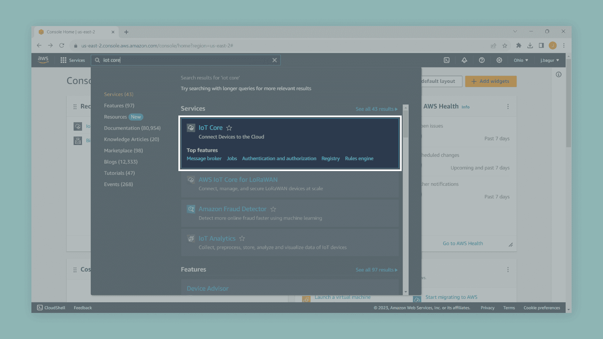 AWS Console Home