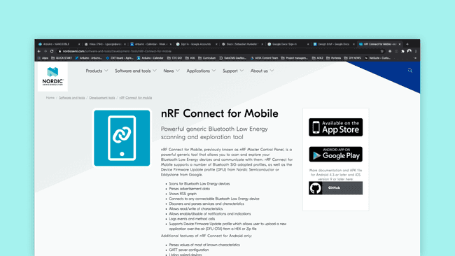 Download the nRF Connect app from the Apple App Store or Google Play Store.