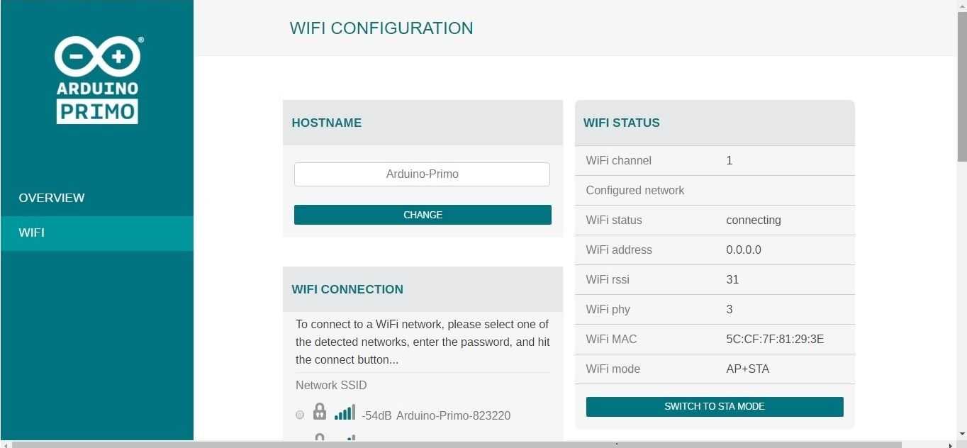 Connect the Arduino Primo to yours Access Point Router, selecting your ...