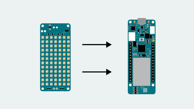 How to mount the MKR RGB Shield on top of an Arduino® MKR board.