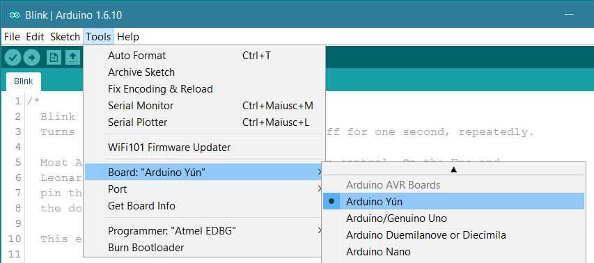 You'll need to select the entry in the Tools > Board menu that ...