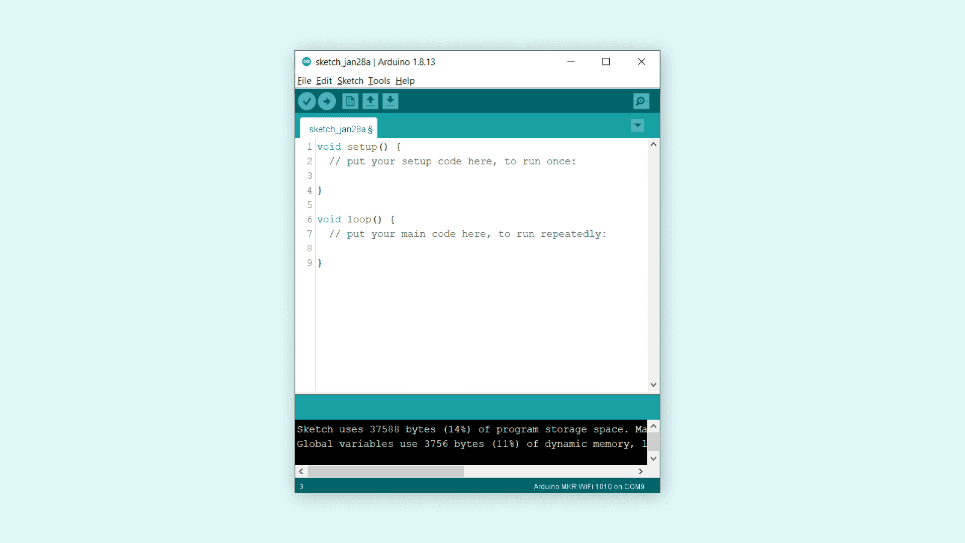Arduino Open Papers An empty Arduino IDE sketch window.