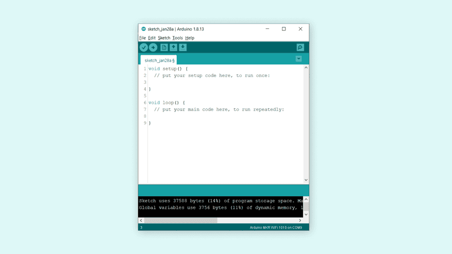 Arduino Megaavr An empty Arduino IDE sketch window.