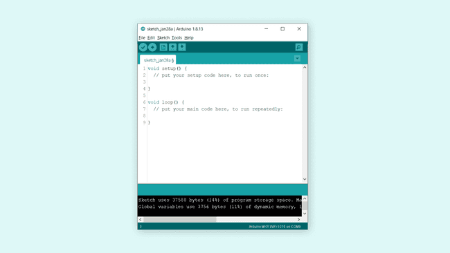 An empty Arduino IDE sketch window.