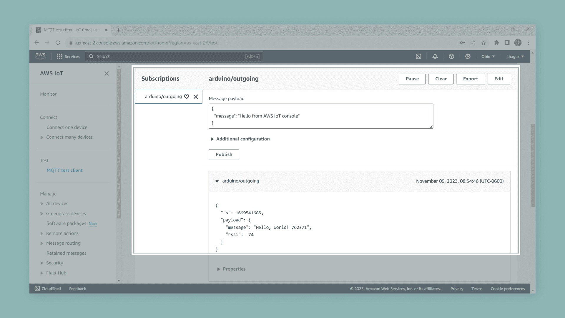 MQTT test client in AWS