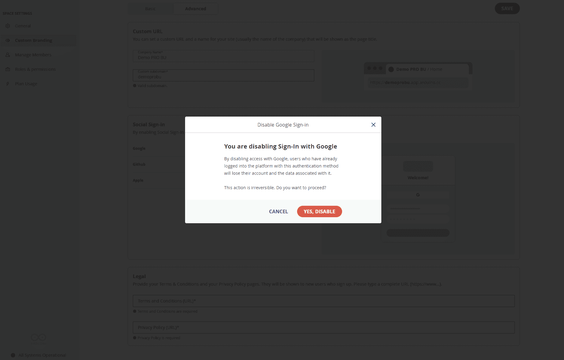 Custom Branding - Disabling Social Sign-in (White Labeling)