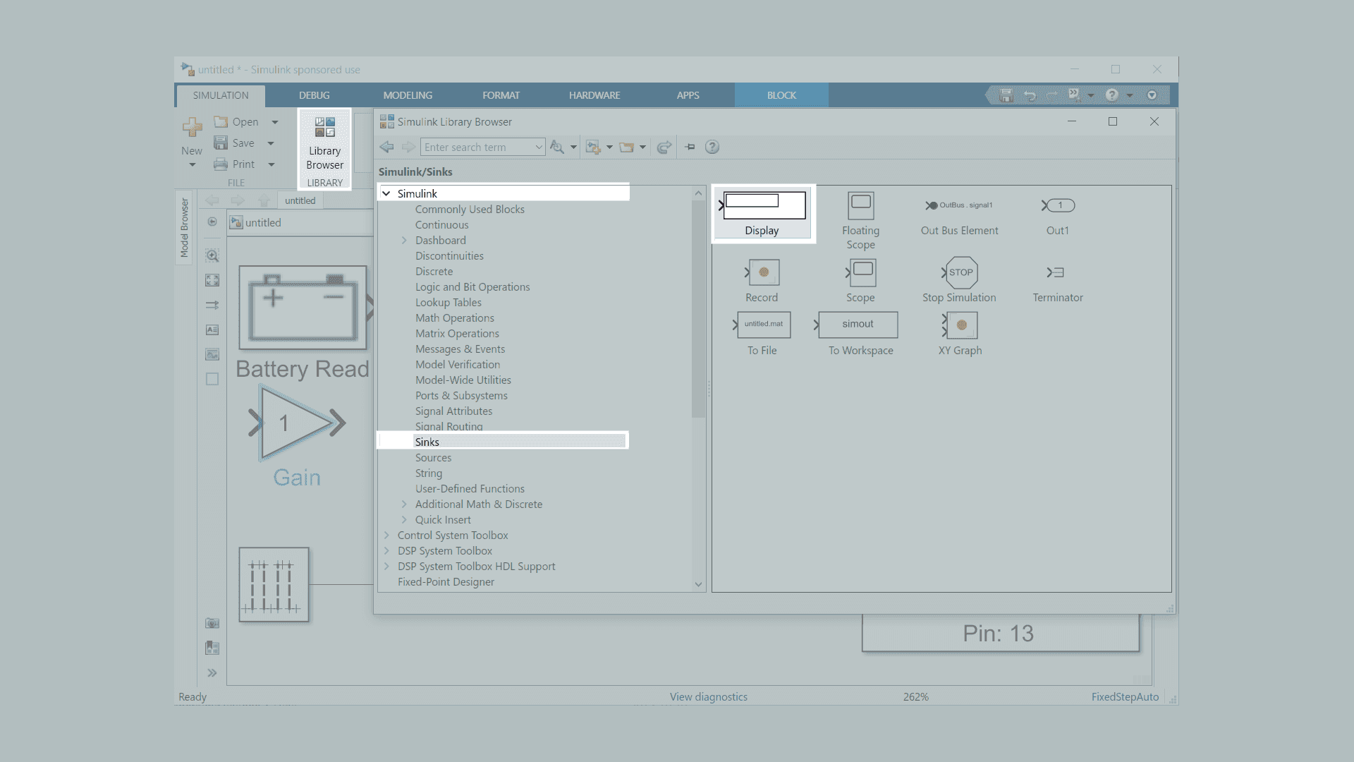 Adding Display Block to Simulink Model
