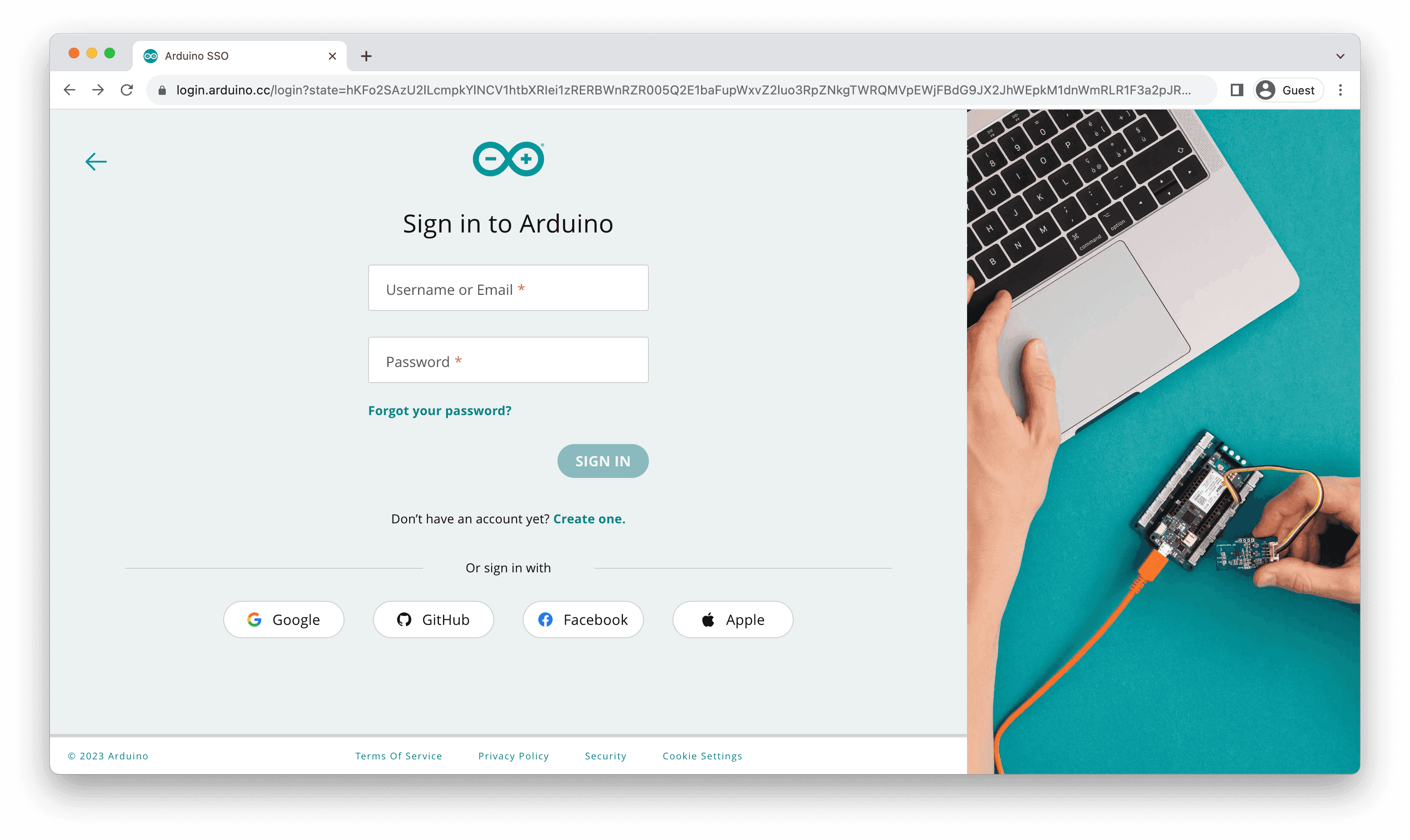 Arduino Cloud Login Page