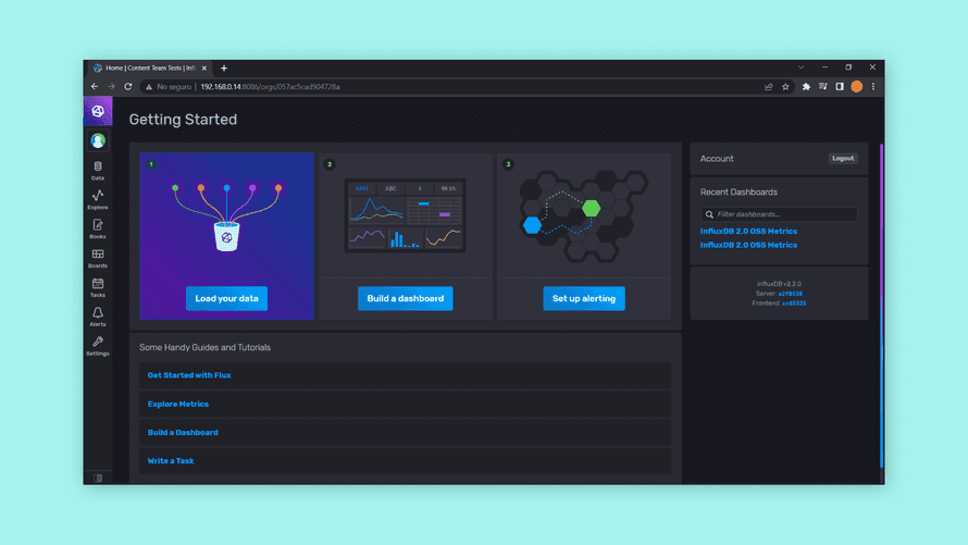 Getting started page of the InfluxDB desktop.