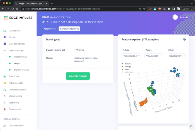 The feature explorer allows to visually inspect the clusters of images in regards to their properties