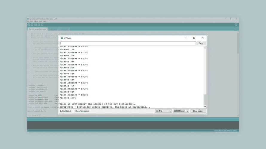 ブートローダー更新後のArduino IDEのシリアルモニタ