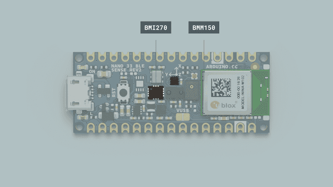 The Arduino Nano 33 BLE Sense Rev2 IMU system.