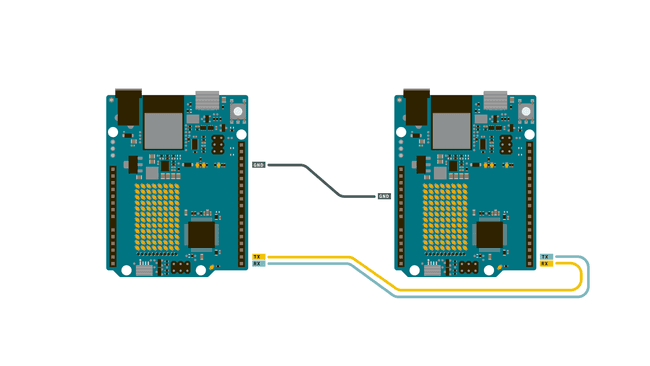 Connecting two Arduino boards via UART.