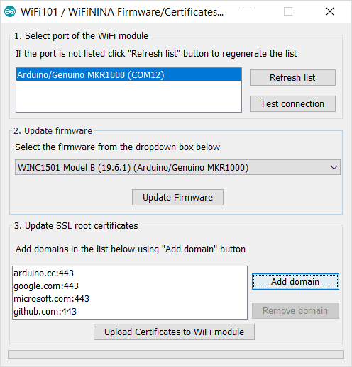 Uploading certificates is done from the same menu.