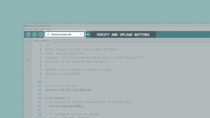 Arduino IDEでNano R4にスケッチをアップロードする