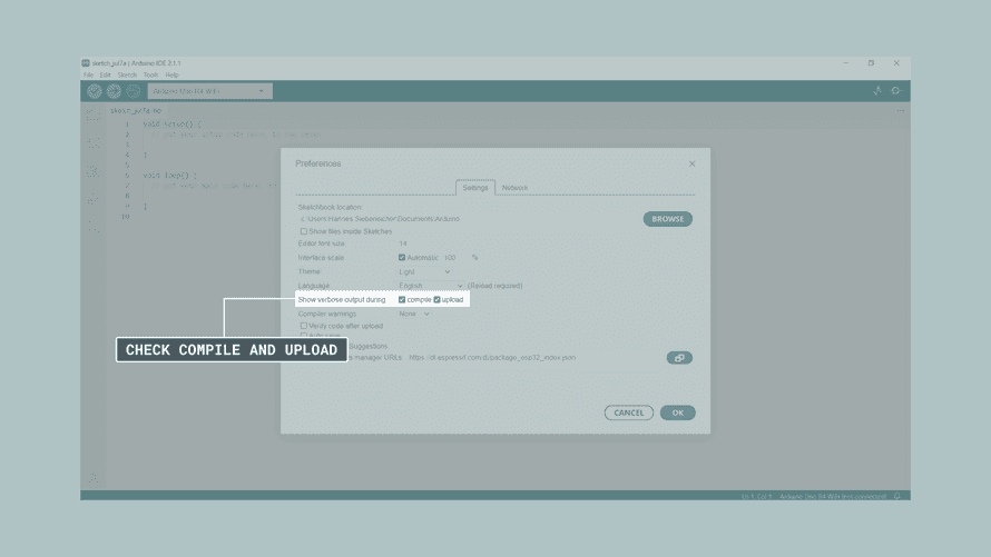Arduino IDE preference window