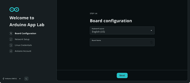 Arduino App Lab Assets Panel Selecting a board in Arduino App Lab.