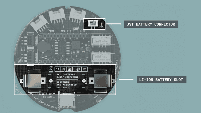 JST battery connector on the MKR IoT Carrier Rev2.