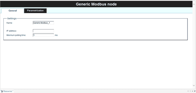 Modbus TCP general configuration tab