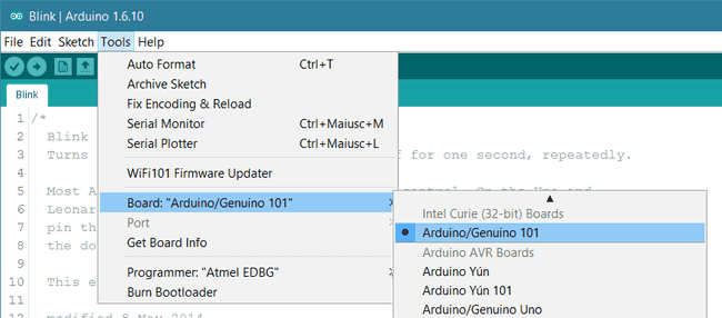 Ch101 Arduino 101 Board select