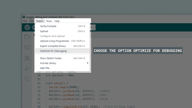 The "Optimize for Debugging" option in the Arduino IDE 2