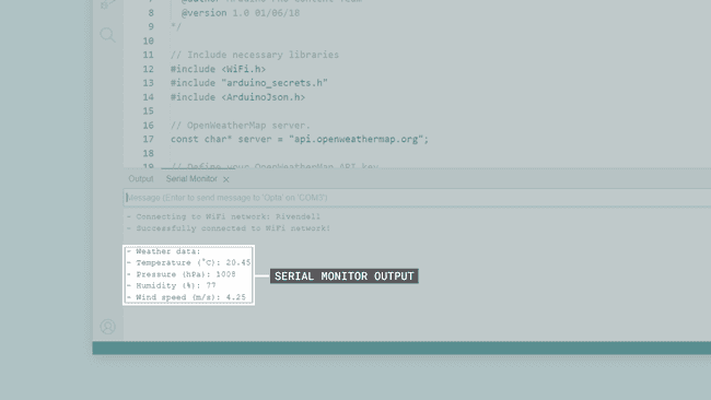 Example sketch output in the Arduino IDE's Serial Monitor
