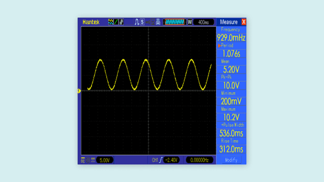 Generated sine wave using analog output channel AO0 of the Portenta Machine Control