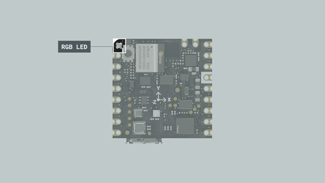 The RGB LED is located in the rounded corner