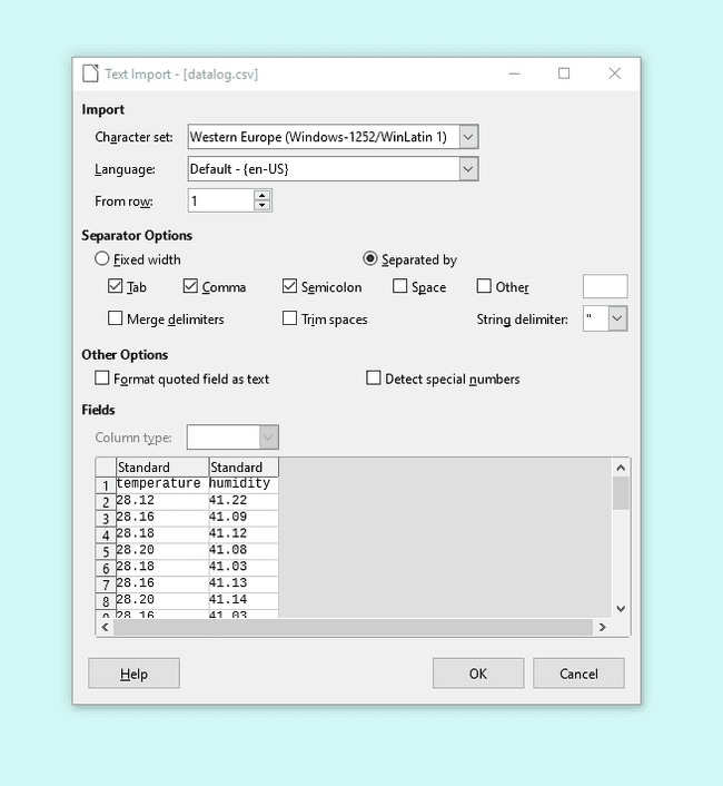 Figure 19: LibreOffice, CSV importing tool