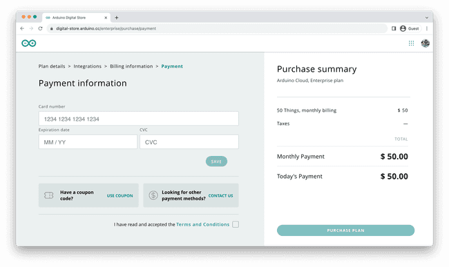 Arduino Cloud Payment Screen with Coupon Option