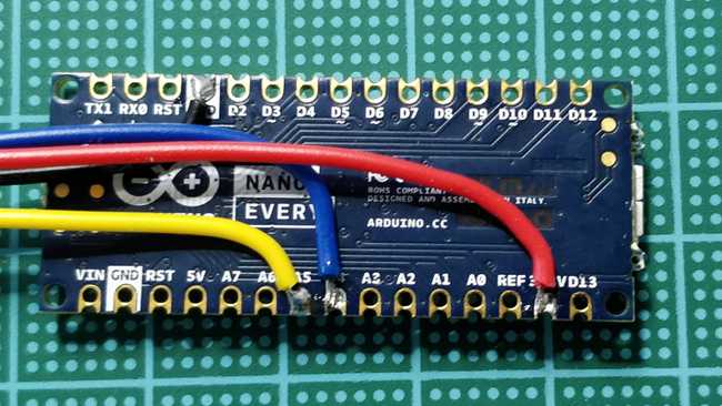 Arduino Nano Every connections to the DS3231 I2C module