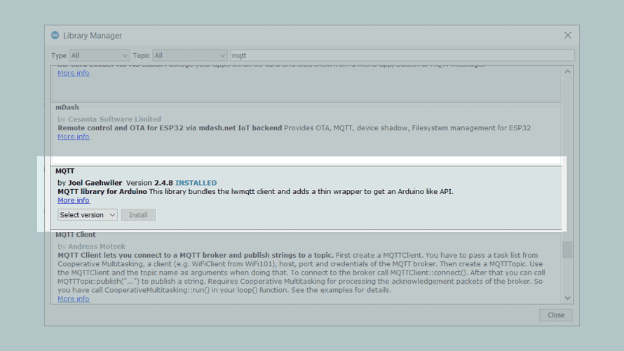 Installing the MQTT library.
