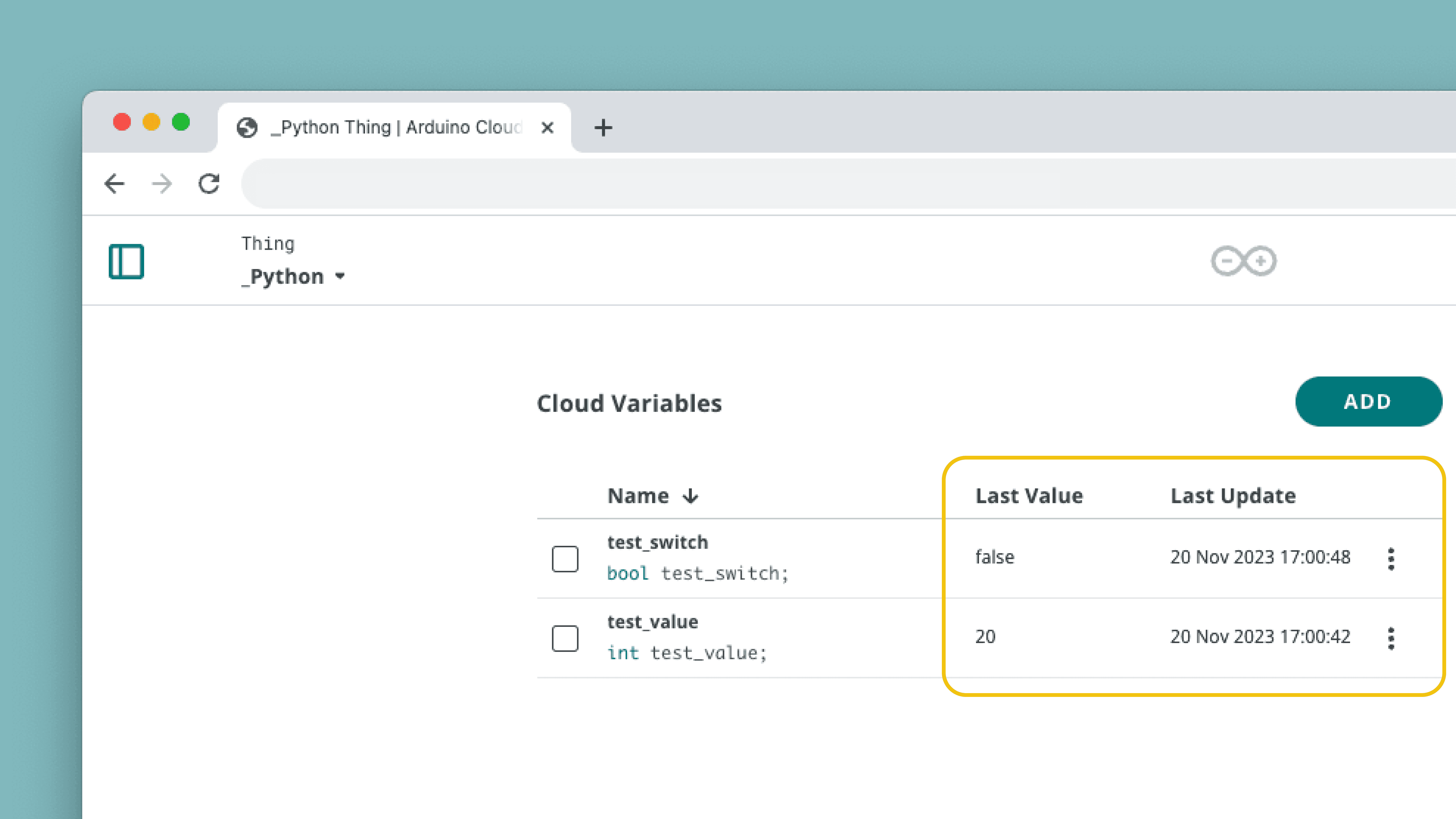 Value updated in the Arduino Cloud