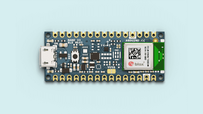 The Arduino Nano 33 BLE Rev2 board comes in a tiny form factor
