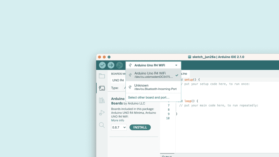 Arduino UNO R4 WiFiボードを選択
