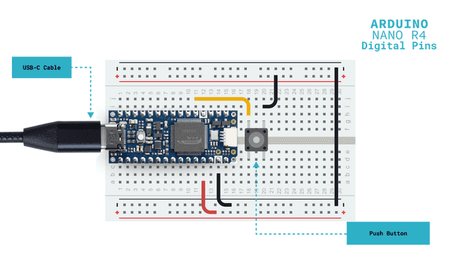 Digital pins test circuit on the Nano R4 board