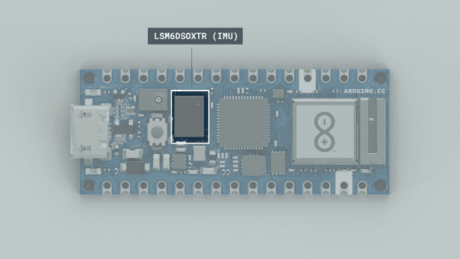 An IMU (Inertial Measurement Unit) on the Nano RP2040 Connect board.