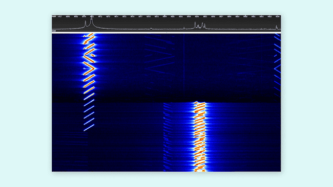 LoRa signals shown in a spectogram. Source: The Things Network.