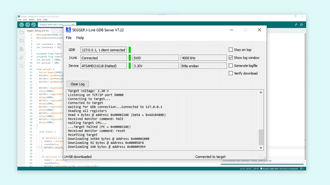 J-link debug window in Arduino IDE 2.0