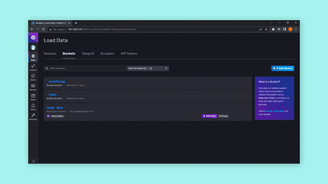 Load data page of the InfluxDB desktop.